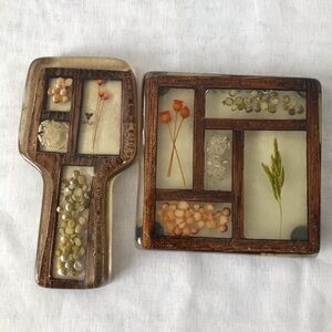 Rustic Floral Resin Coaster and spin rest 1970’s